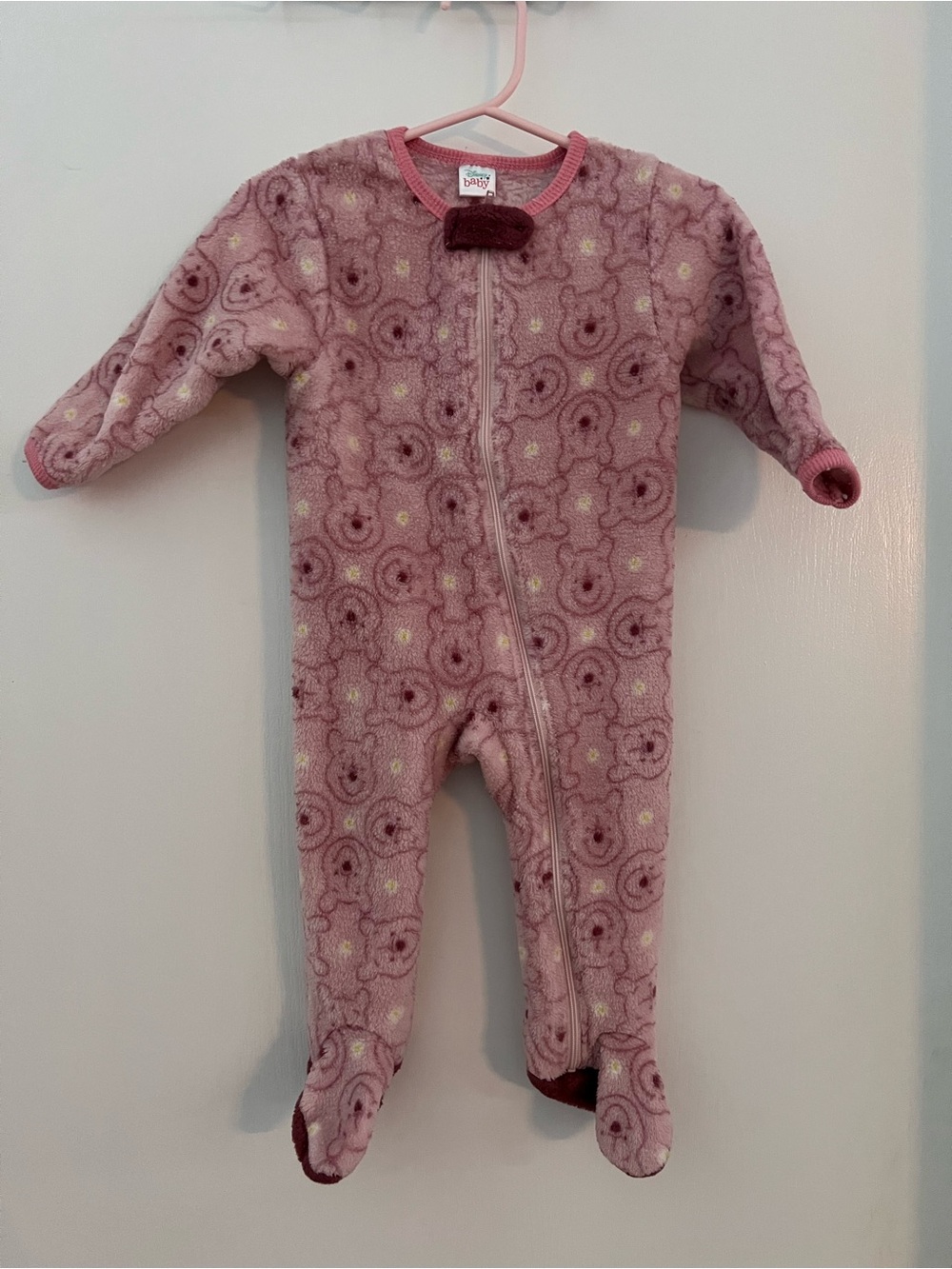 Disney Baby Teddy Bear Fleece Footed Sleeper Pink 6-9 Months Zip Up Pajamas